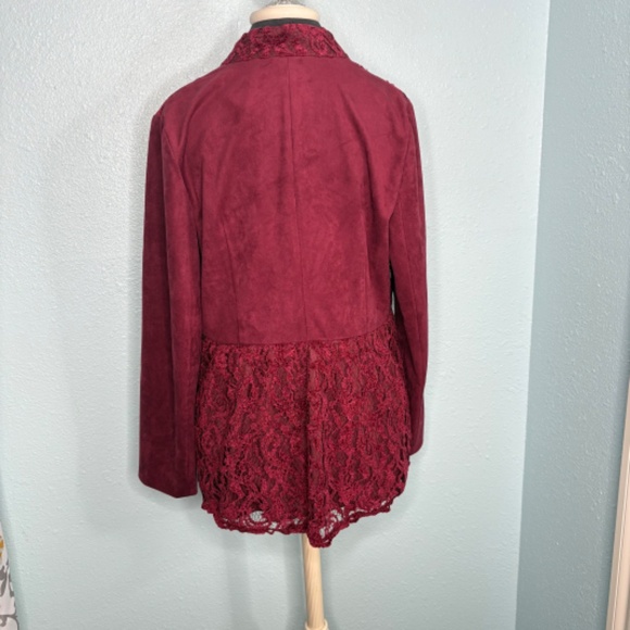 Chico's Burgandy Lace Blazer Jacket - Picture 3 of 13